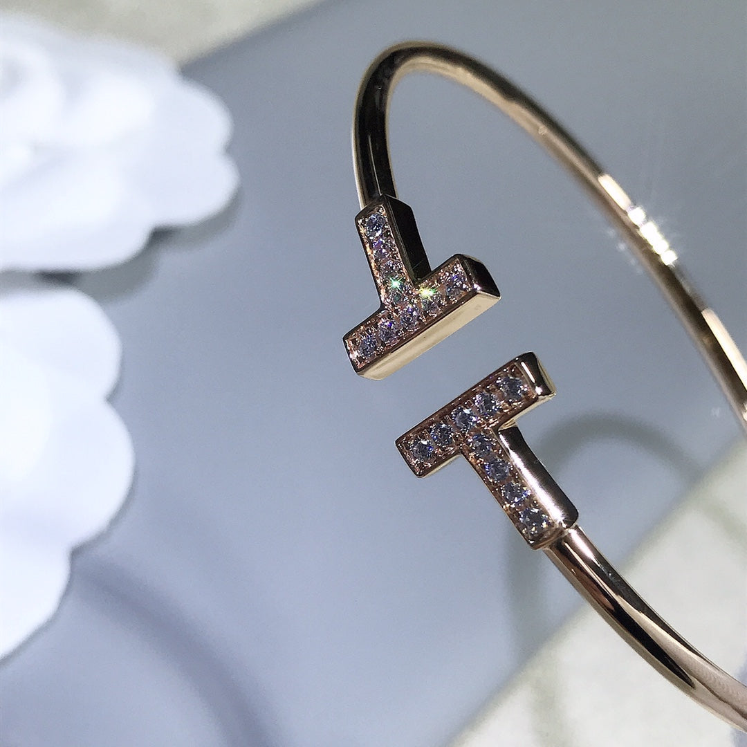 TIFFANY T BRACELET PINK GOLD 1.8MM DIAMOND