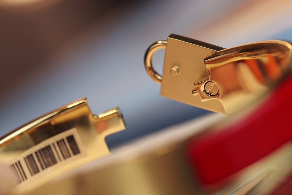 HERMES H LOCK RED GOLD BRACELET 12MM