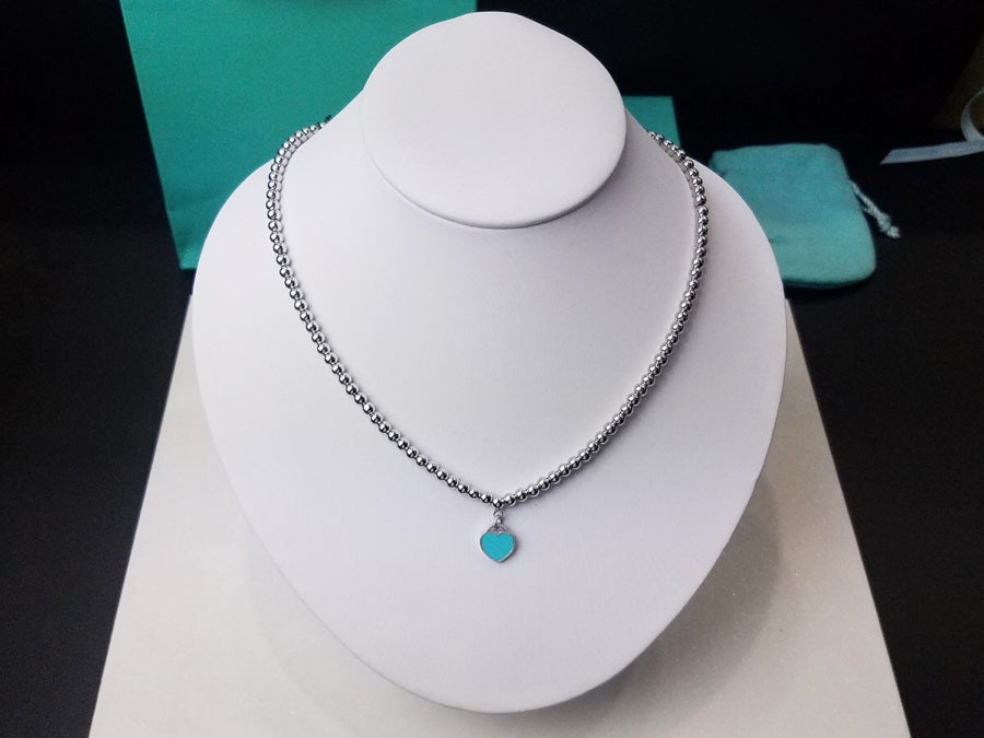 TIFFANY HEART PEDANT SILVER BALL CHAIN NECKLACE