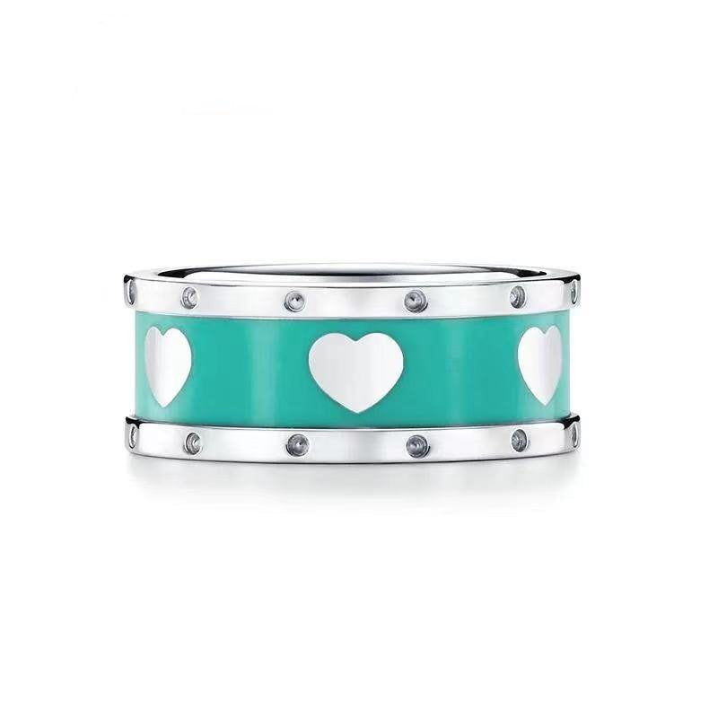 TIFFANY HEART BLUE ENAMEL SILVER RING