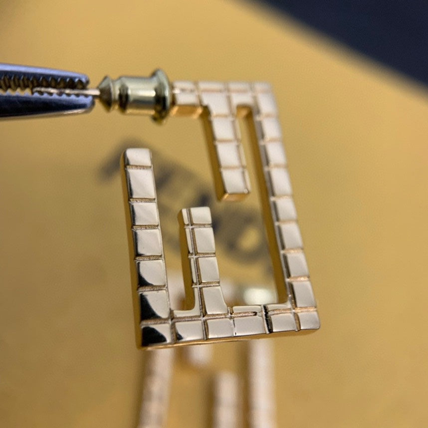 FENDI FF BAGUETTE MOTIF SHAPED GOLD EARRINGS