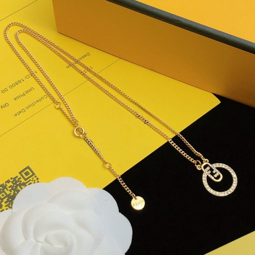 FENDI F LOGO GOLD DIAMOND NECKLACE
