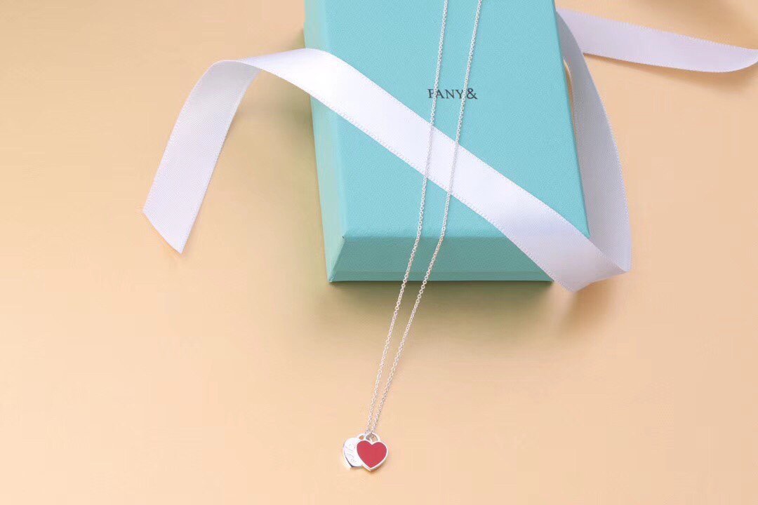 TIFFANY DOUBLE HEART TAG PENDANT SILVER MINI NECKLACE