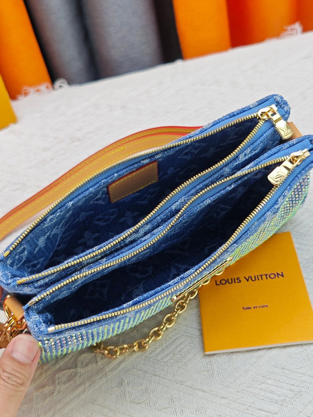 Louis Vuitton Liv Pochette Blue Embellished Bag — front