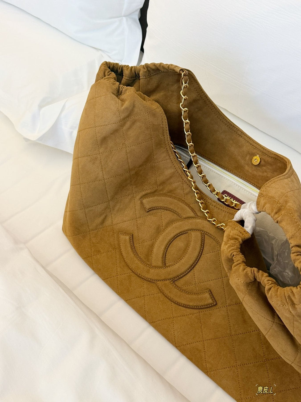 Chanel BocoBeach Quilted Suede Tote — side