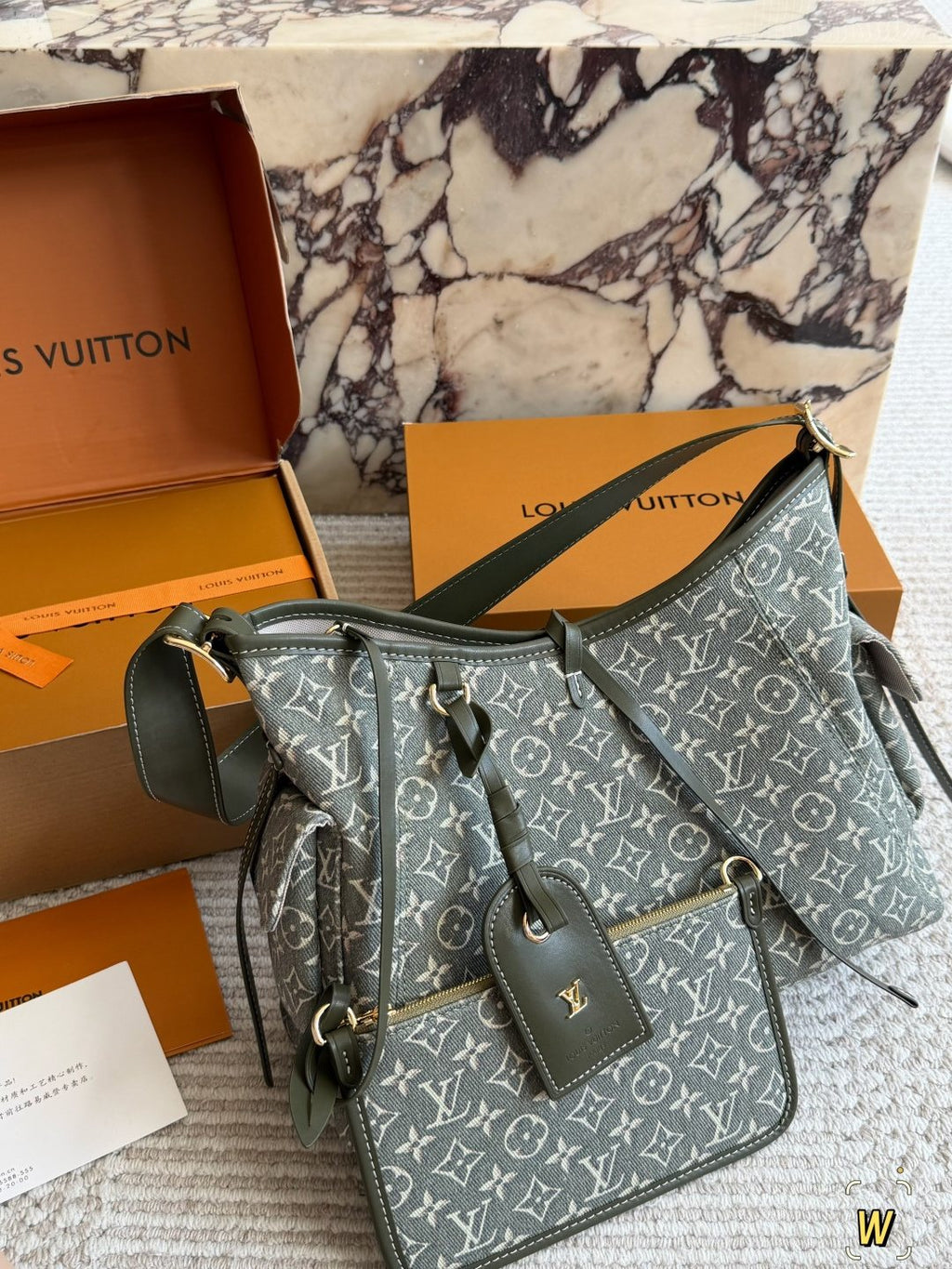 Louis Vuitton Carryall Monogram Shoulder Bag with Pouch — front