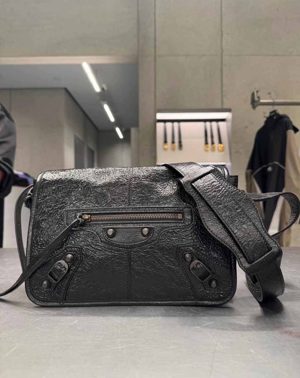 Balenciaga Studded Panel Shoulder Bag — front