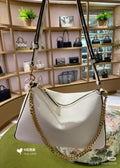 Curved Shoulder Bag with Gold-Tone Chain — front
