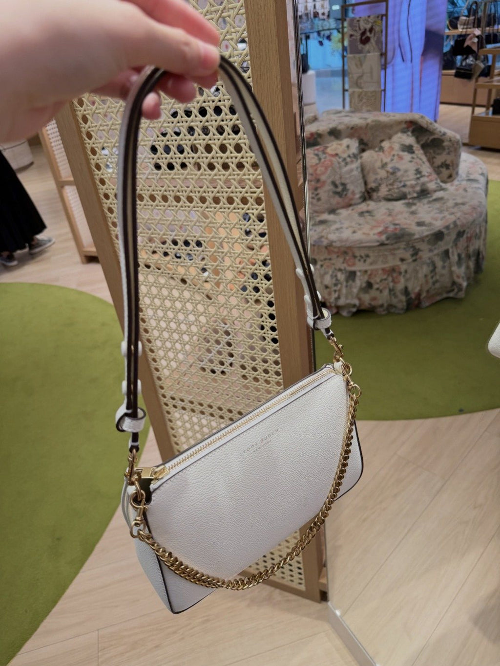 Curved Shoulder Bag with Gold-Tone Chain — side