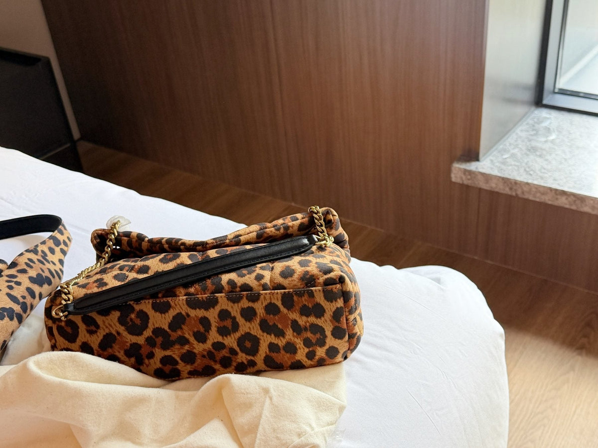 Saint Laurent LouLou Puffer Leopard Print Shoulder Bag — detail