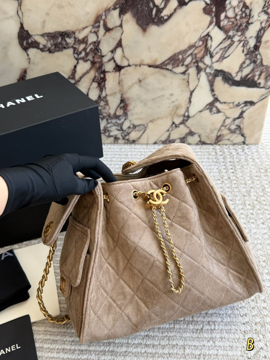 Chanel 25 Suede-Finish Quilted Hobo Bag — hero