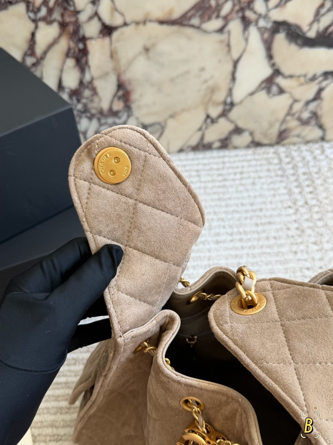 Chanel 25 Suede-Finish Quilted Hobo Bag — front