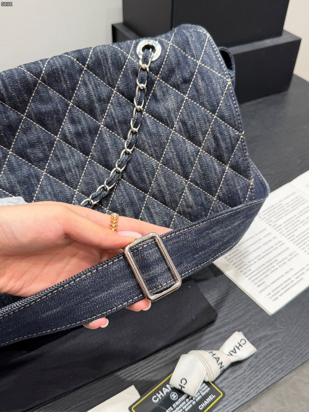 Chanel Quilted Denim Flap Shoulder Bag — detail