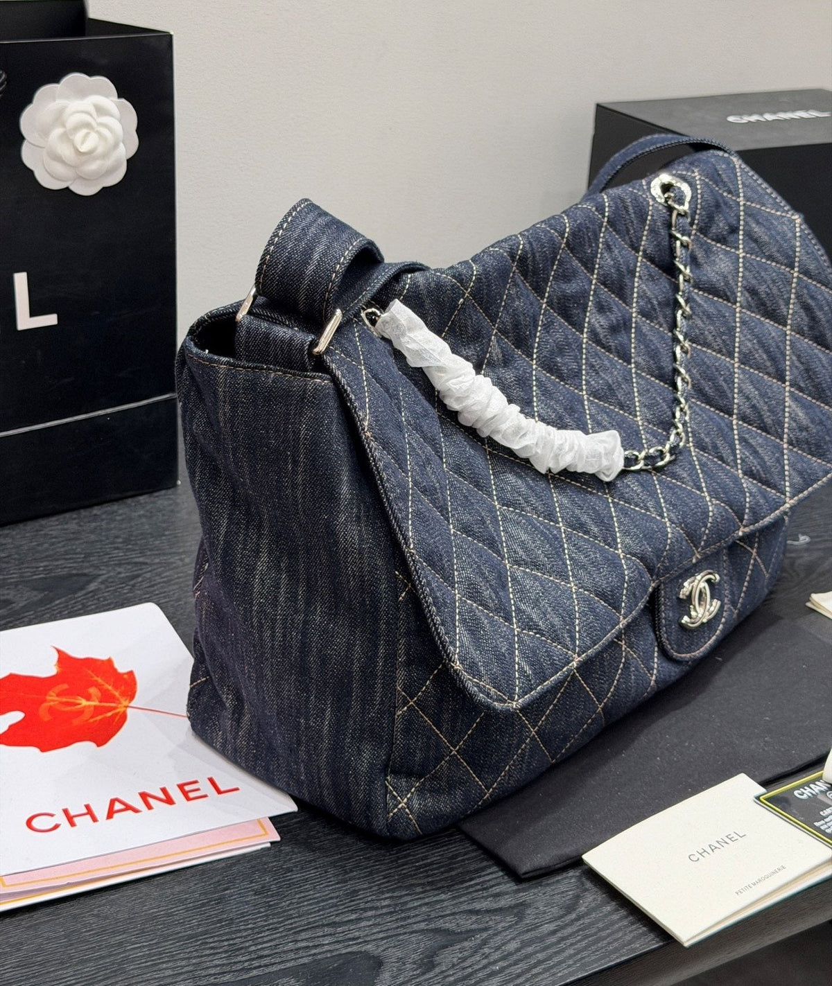 Chanel Quilted Denim Flap Shoulder Bag — side