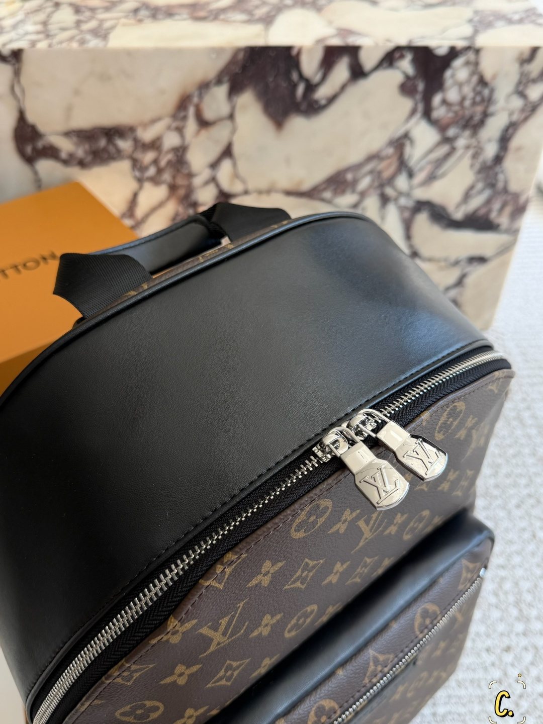 Louis Vuitton Black-Trim Zip Backpack — detail