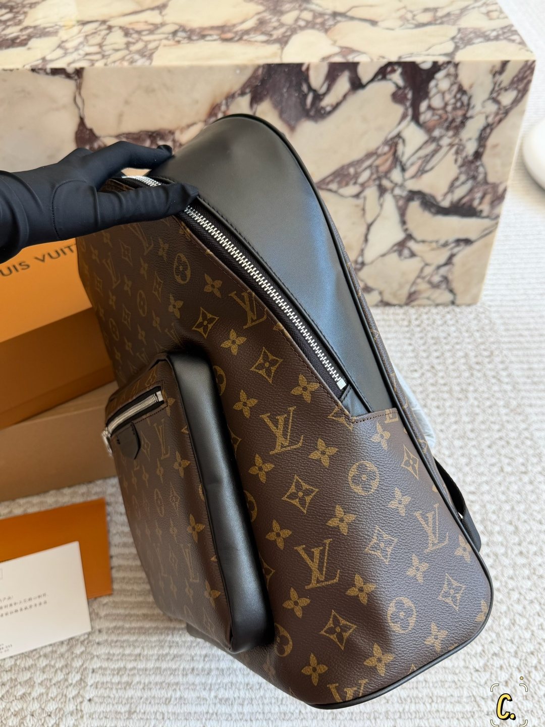 Louis Vuitton Black-Trim Zip Backpack — side