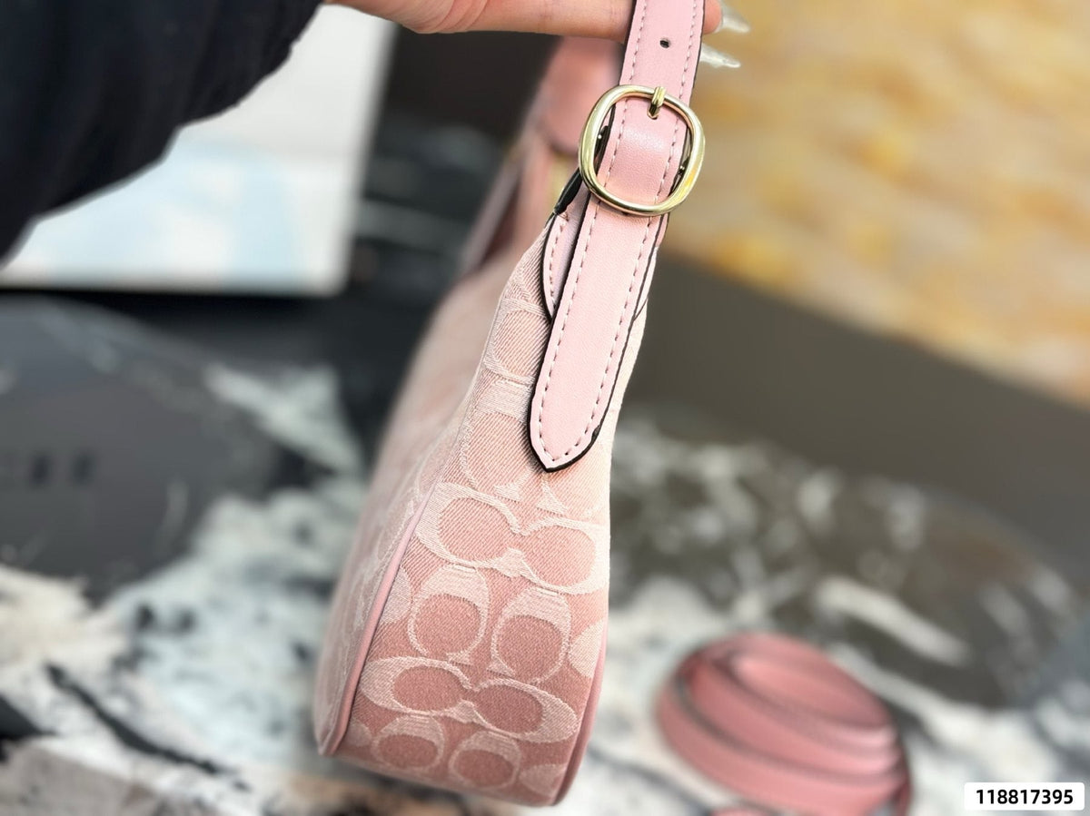 Coach Pink C-Pattern Crescent Shoulder Bag — side