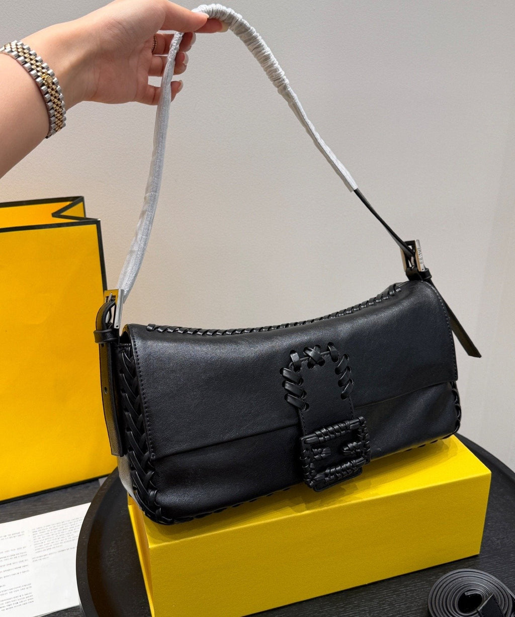 Fendi Baguette Stitched Leather Shoulder Bag — front
