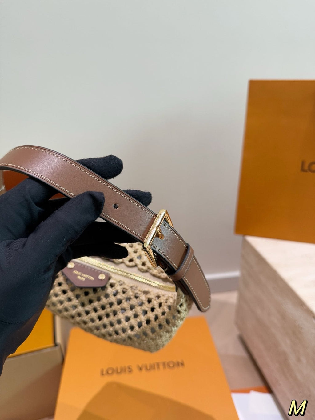 Louis Vuitton Woven Curved-Top Shoulder Bag — detail