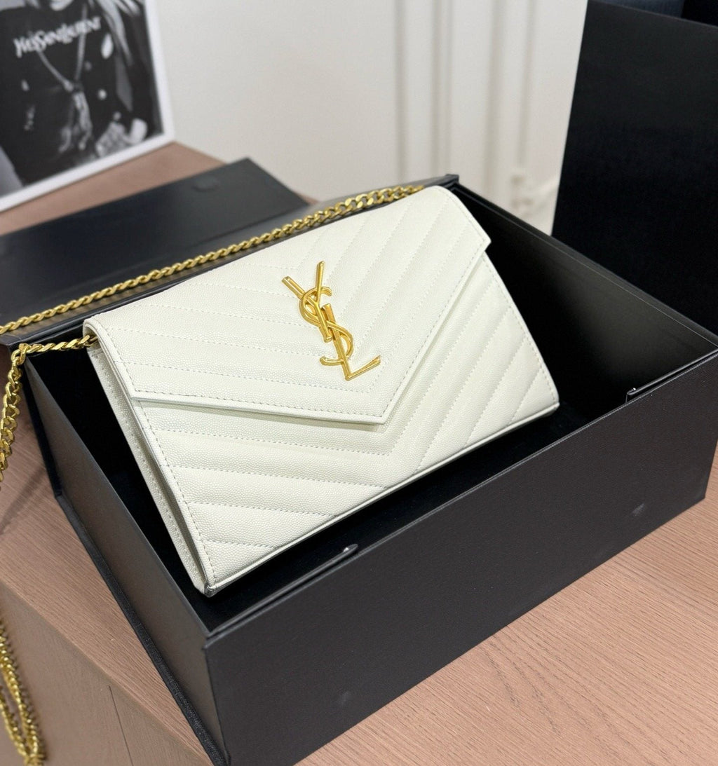 Saint Laurent Chevron-Quilted Envelope Chain Bag — front