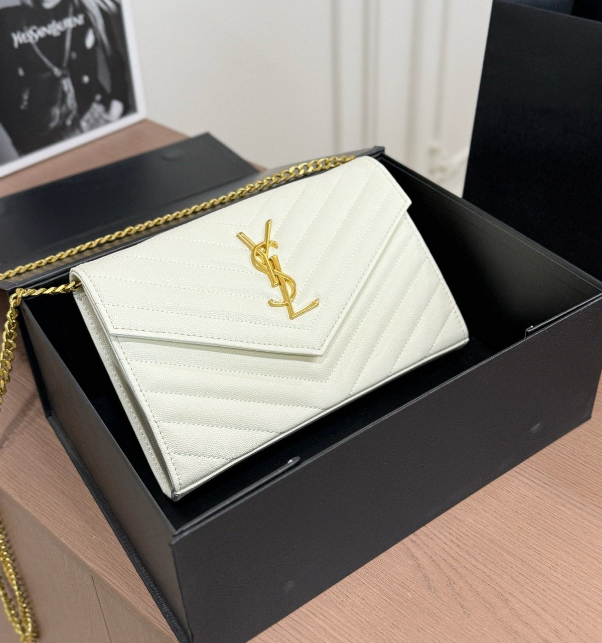 Saint Laurent Chevron-Quilted Envelope Chain Bag — front