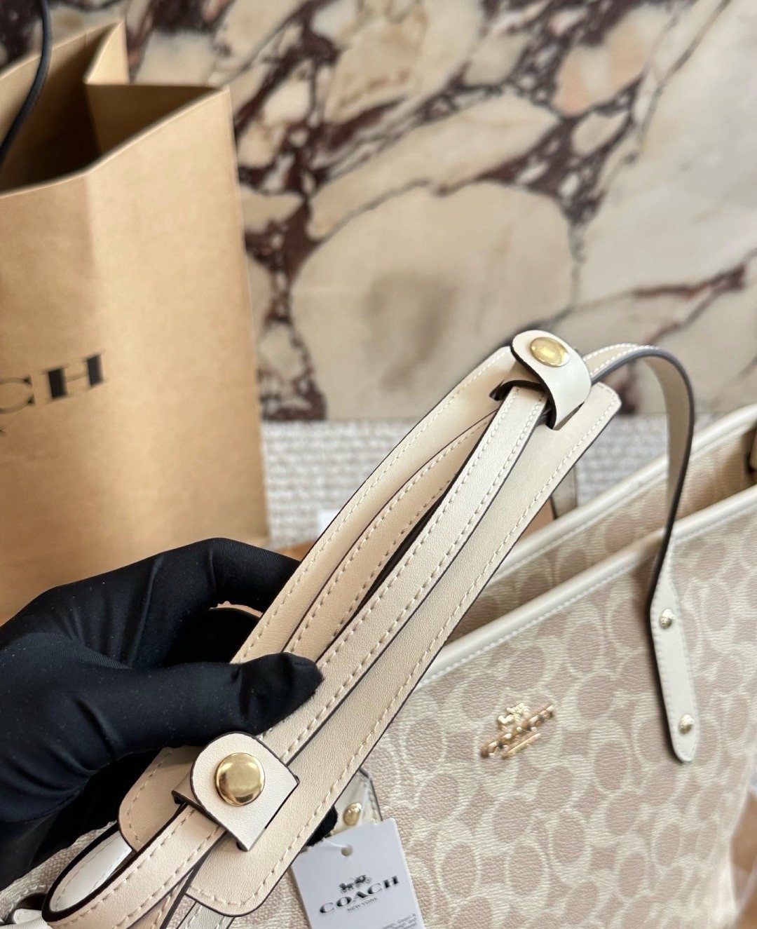 Coach Signature Zip-Top Tote with Pale Trim — detail