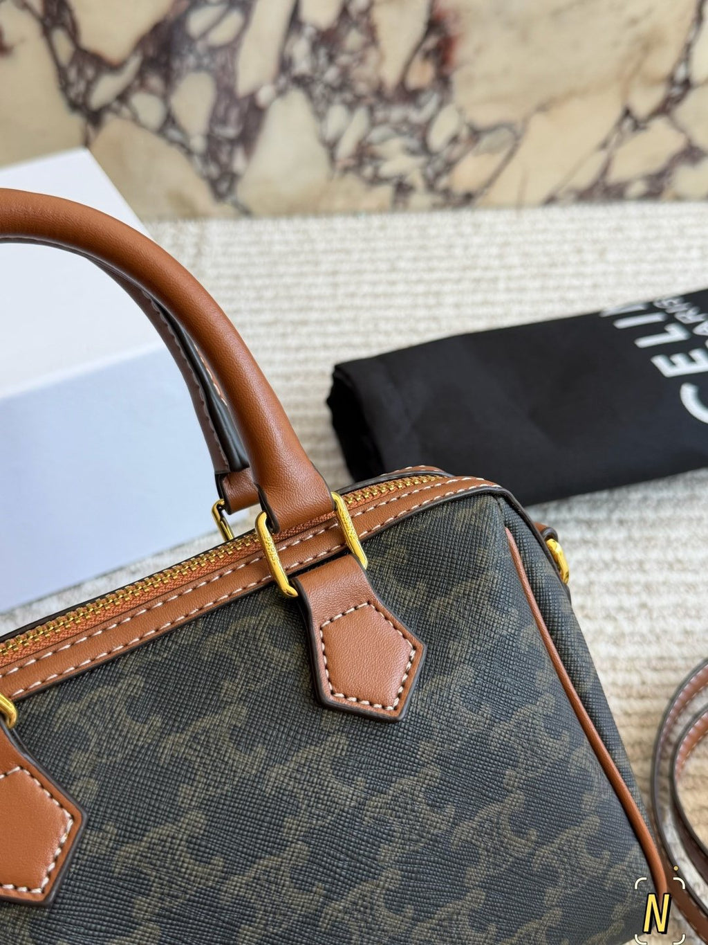 Celine Monogram Rounded Top-Handle Bag — detail