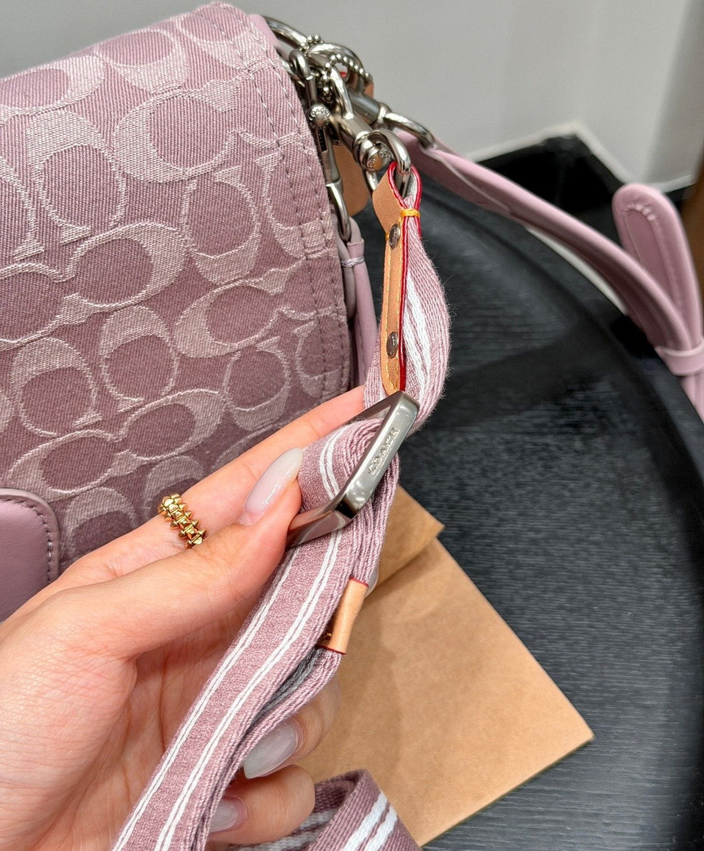 Coach Soft Tabby Pink Signature Shoulder Bag — detail