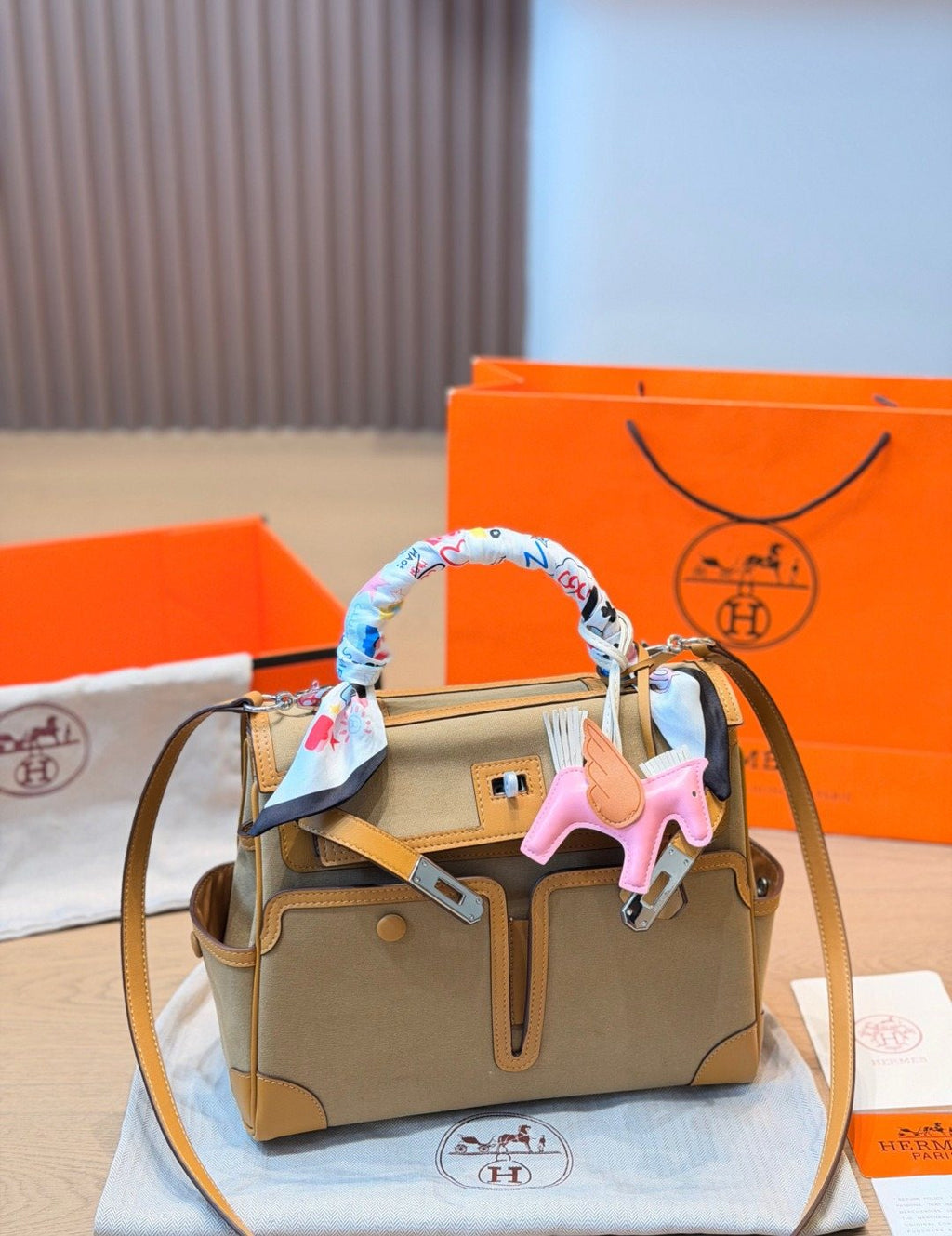 Hermès Cargo Birkin Canvas and Leather Handbag — front