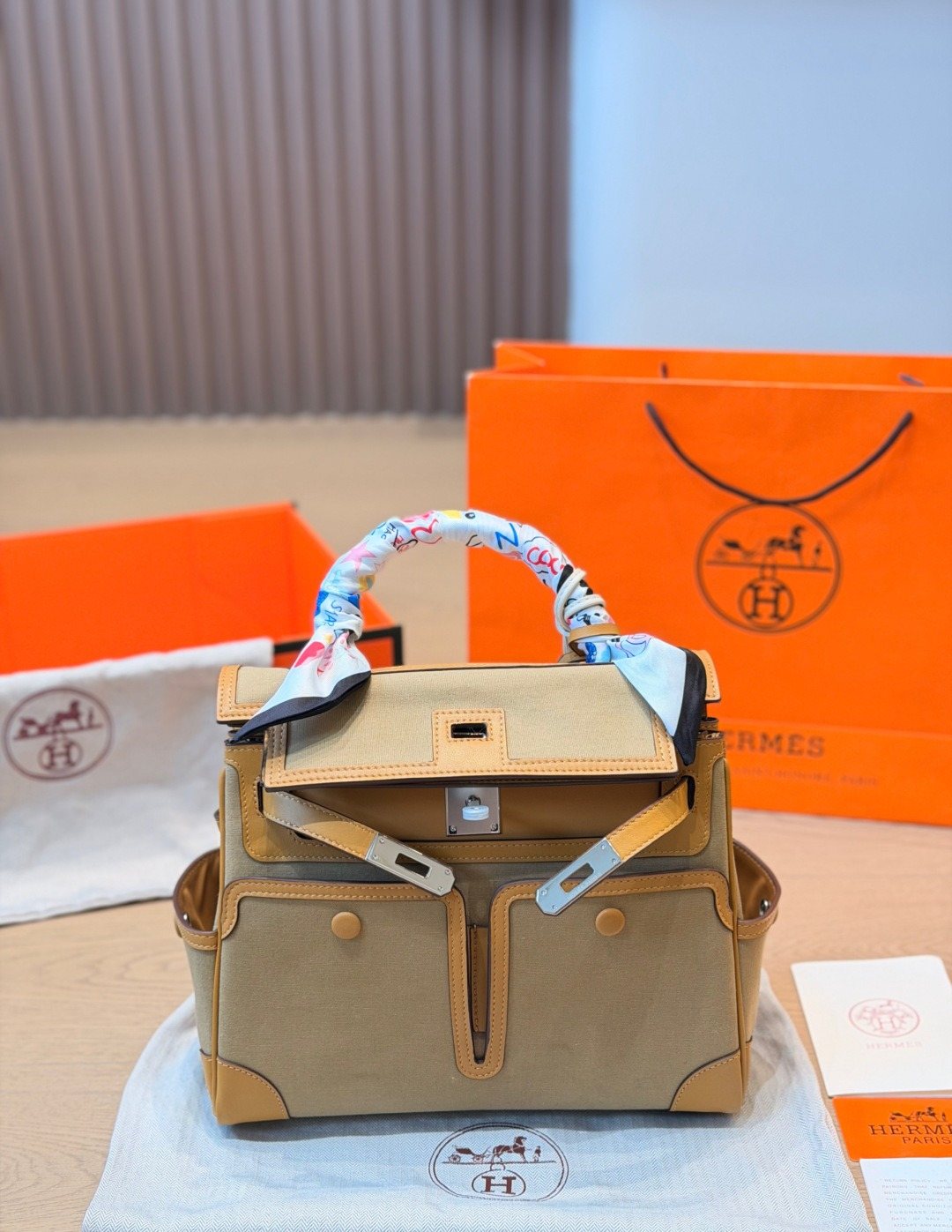 Hermès Cargo Birkin Canvas and Leather Handbag — front