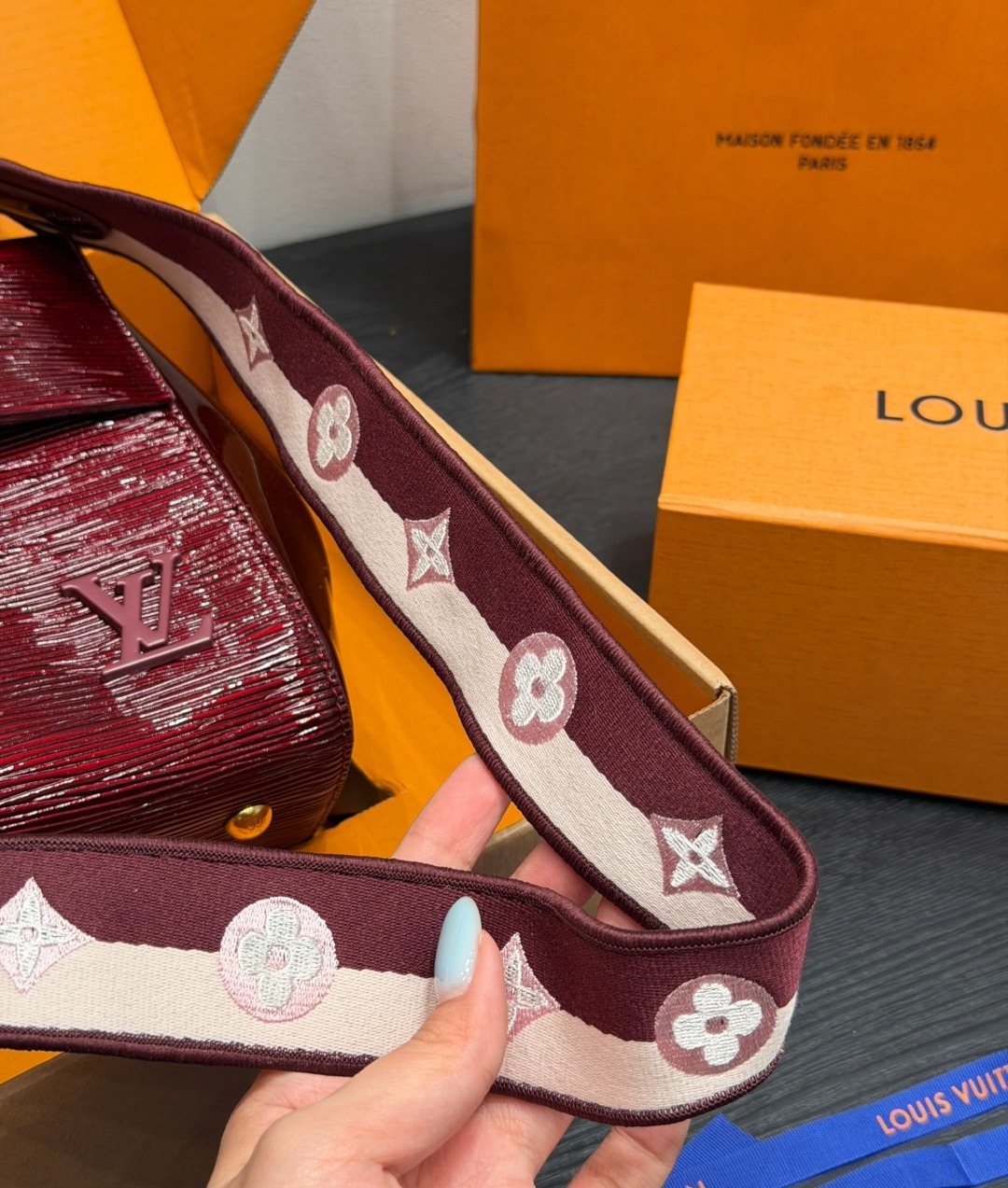 Louis Vuitton Cluny BB Glossy Textured Top-Handle Bag — detail