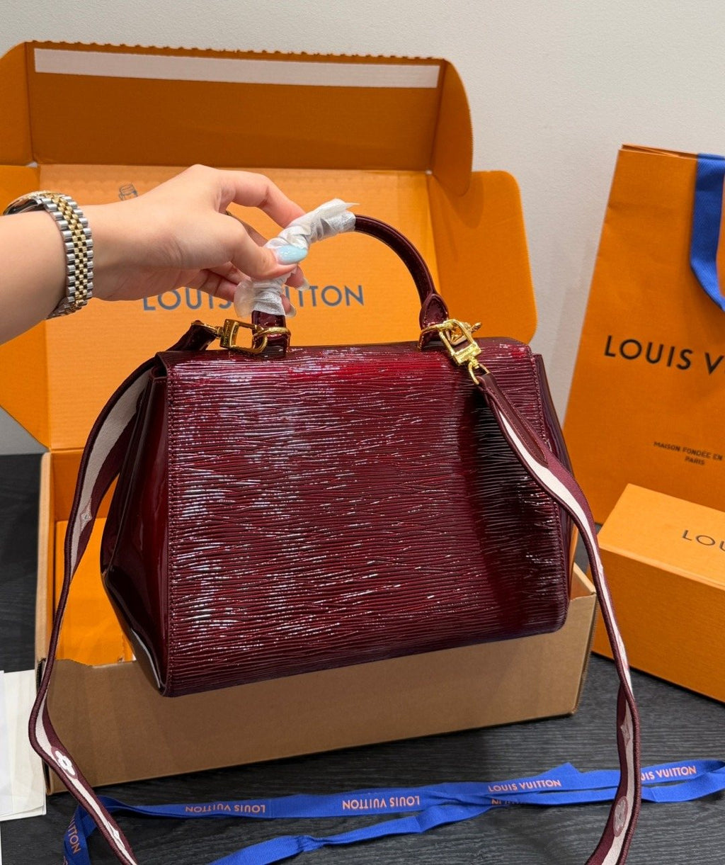 Louis Vuitton Cluny BB Glossy Textured Top-Handle Bag — back