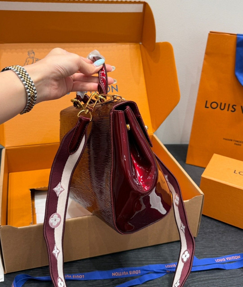Louis Vuitton Cluny BB Glossy Textured Top-Handle Bag — side