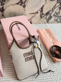 Miu Miu Ivy Canvas Tote Bag with Brown Trim — front
