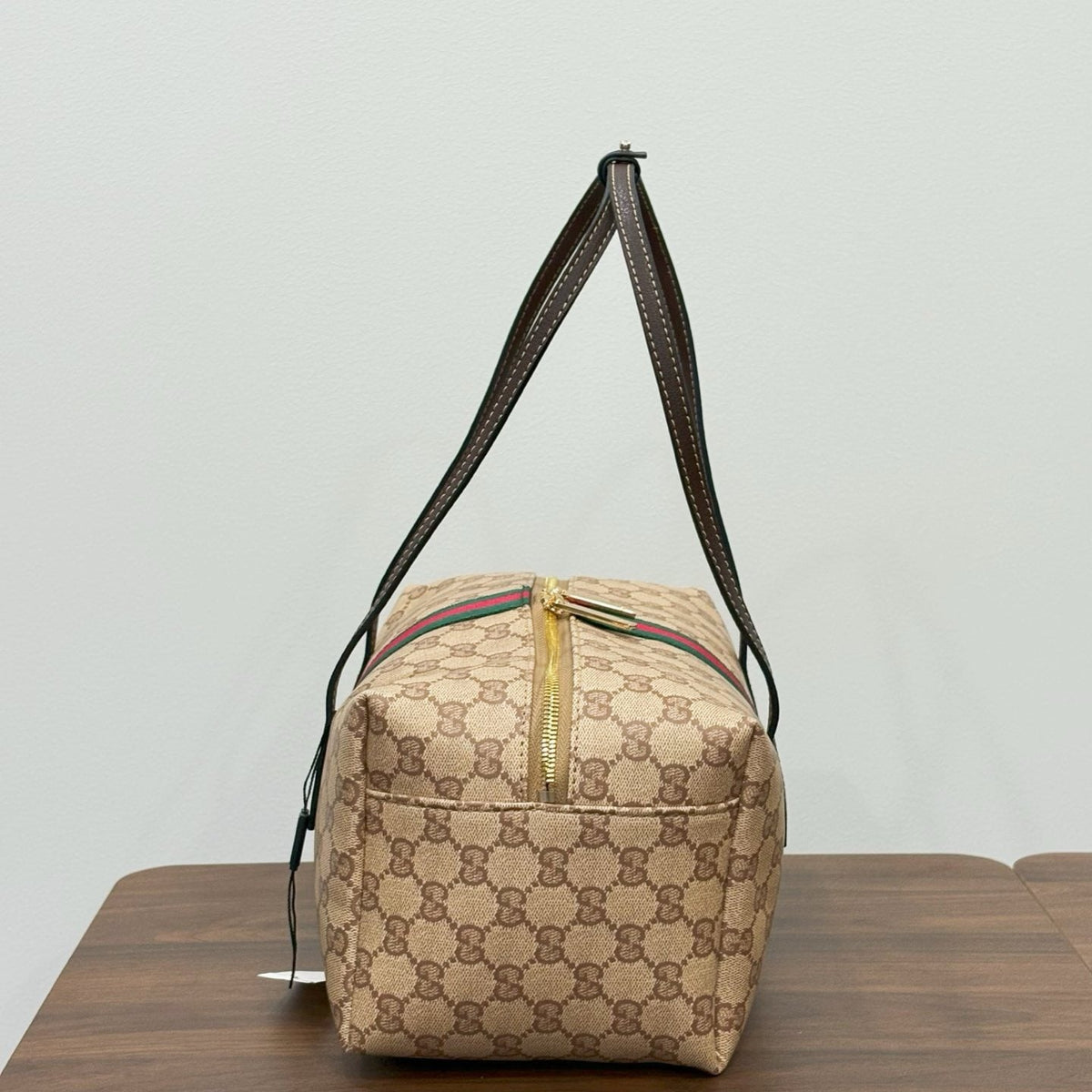 Gucci Monogram Zip-Top Boston Bag — side