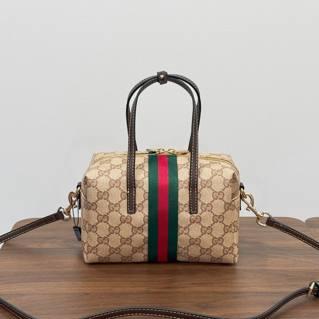 Gucci Monogram Zip-Top Boston Bag — front