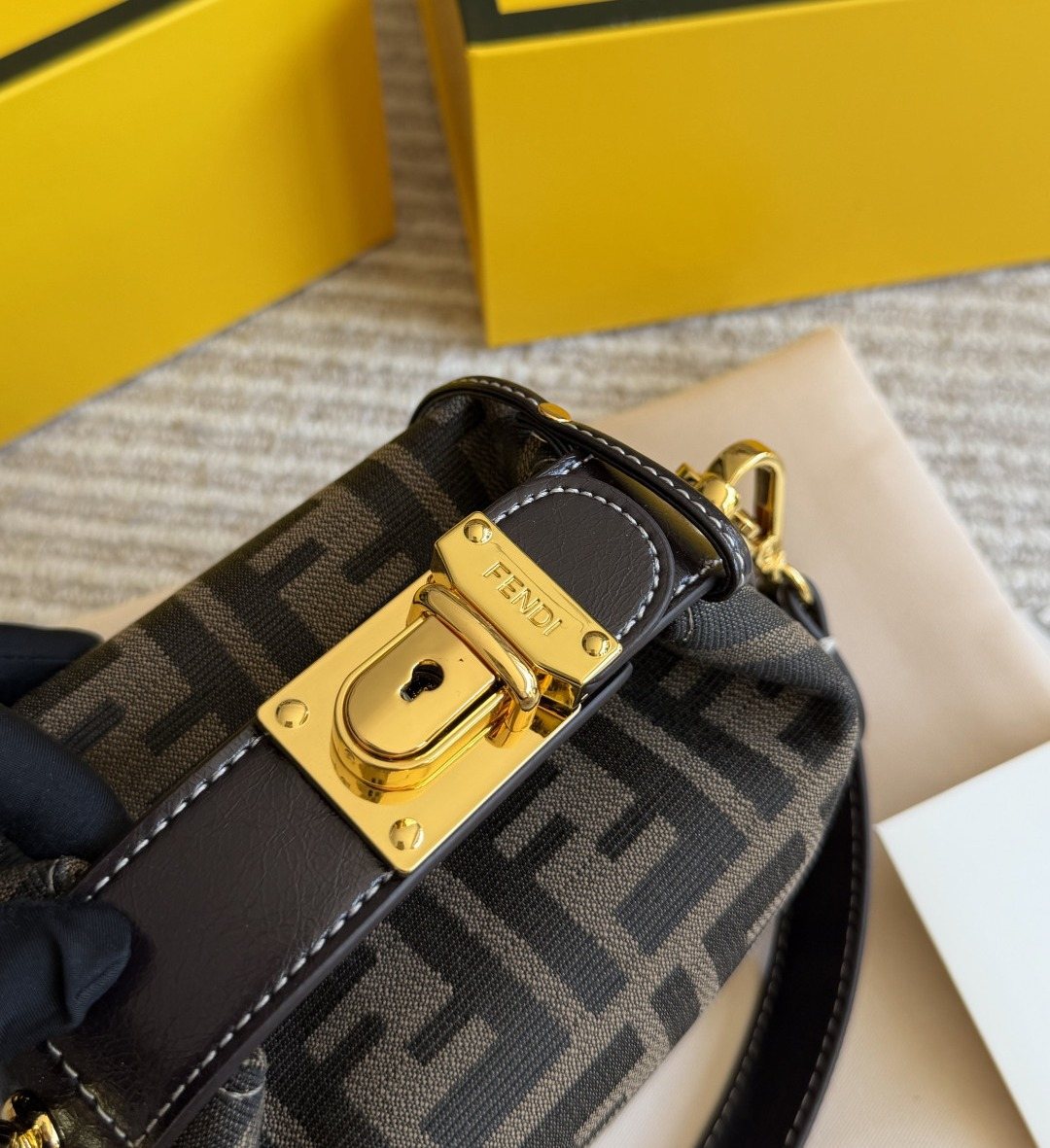Fendi Monogram Lunchbox Top-Handle Bag — detail