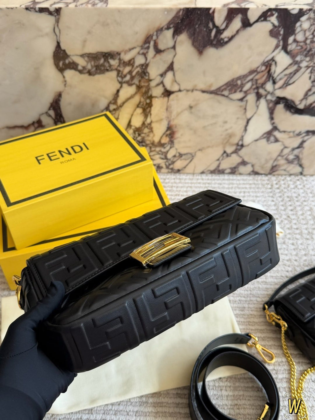 Fendi Baguette Raised FF Motif Bag — front