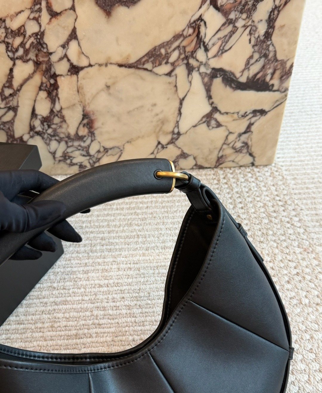 Saint Laurent Mombasa Pleated Crescent Shoulder Bag — detail