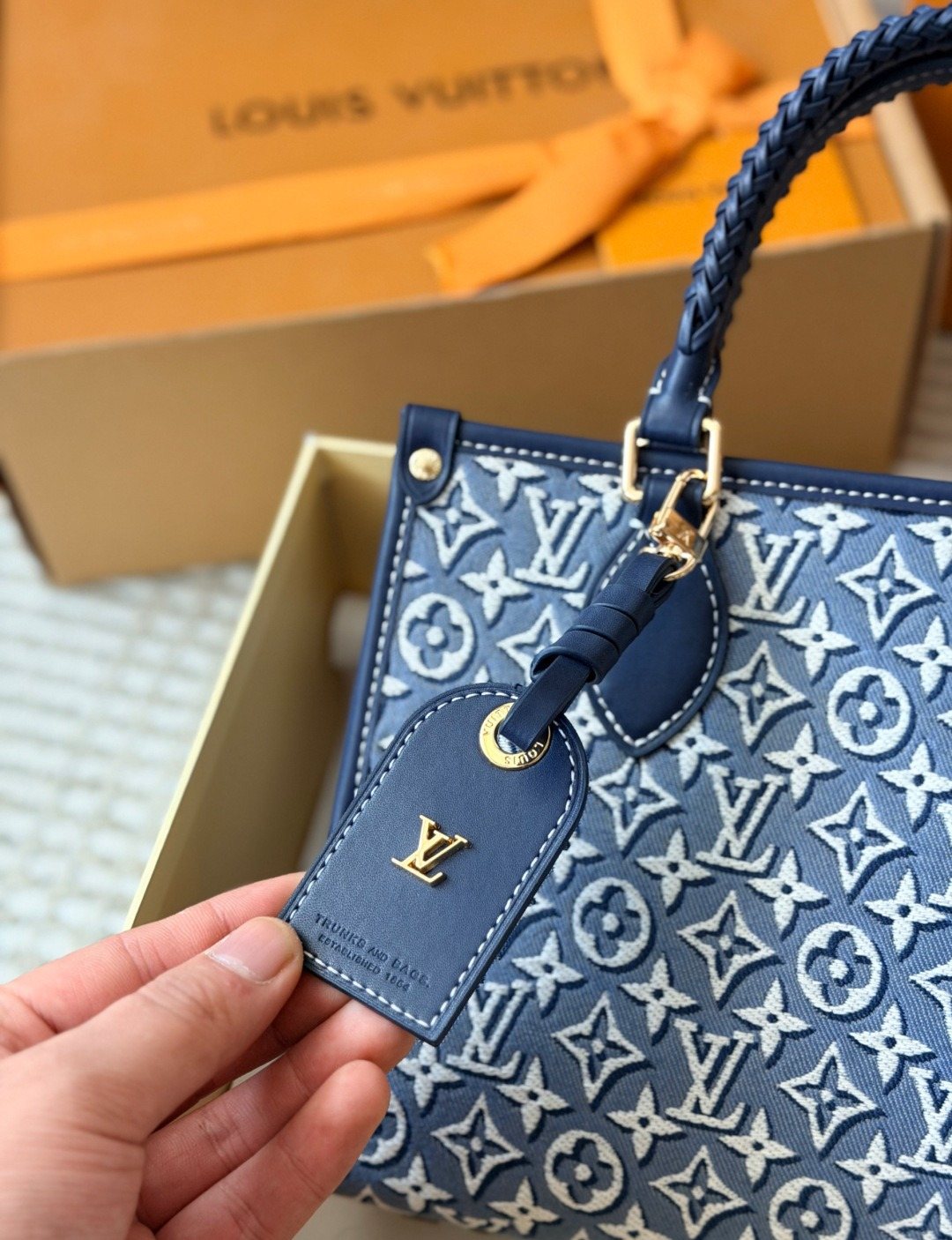 Louis Vuitton OnTheGo Denim Monogram Tote — detail