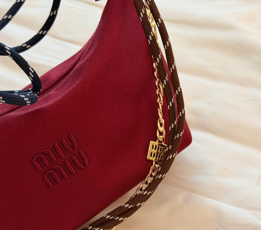 Miu Miu Burgundy Canvas Rope-Strap Shoulder Bag — detail