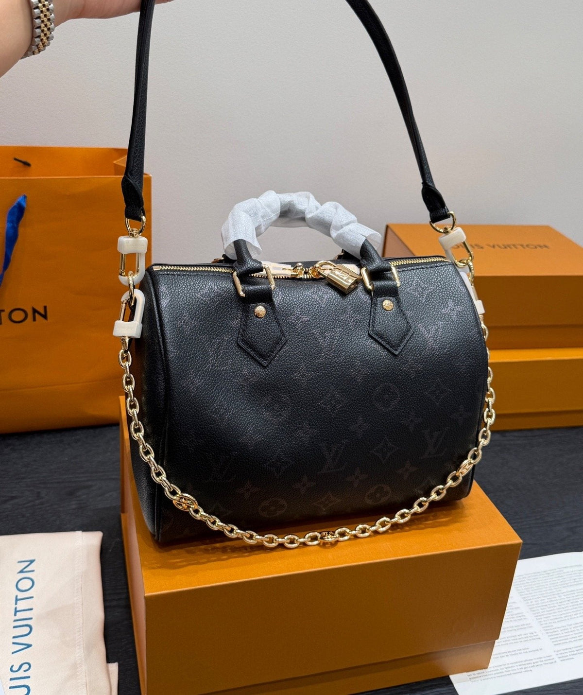 Louis Vuitton Speedy Soft Monogram Handbag — model