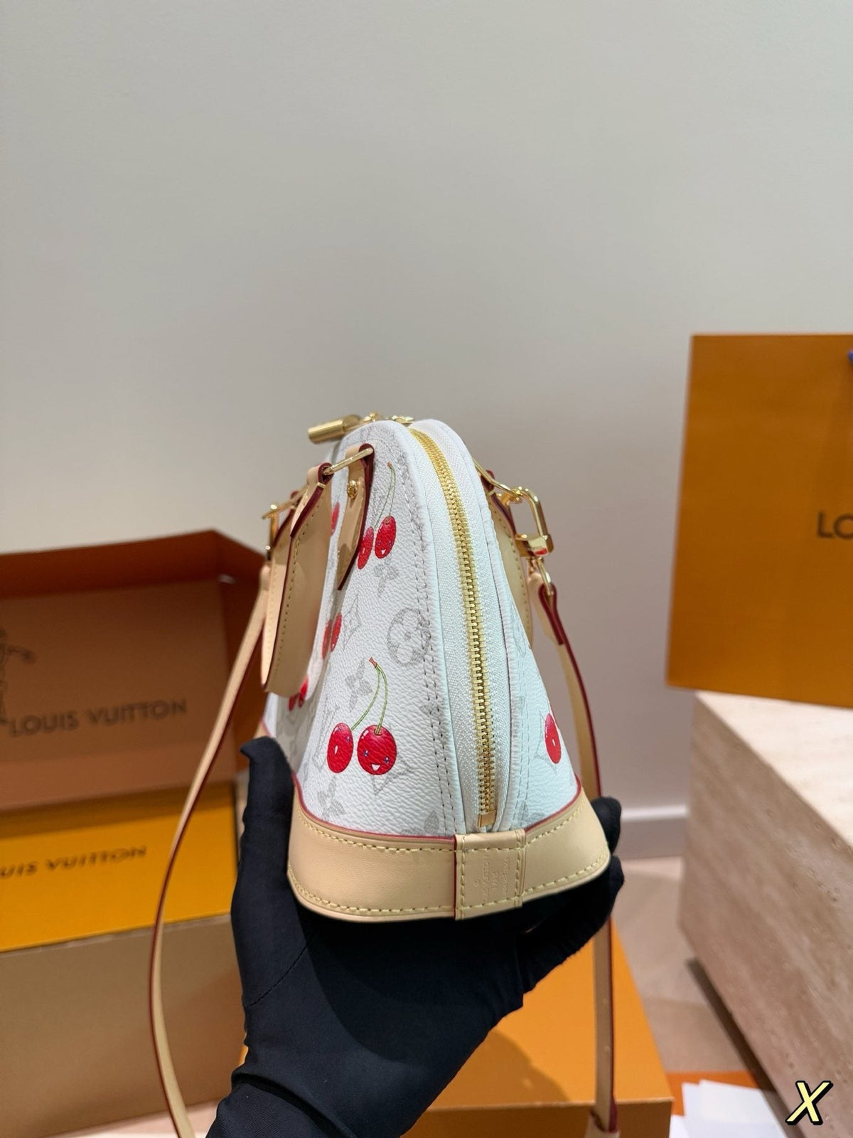 Louis Vuitton Alma BB Cherry Print Handbag — side