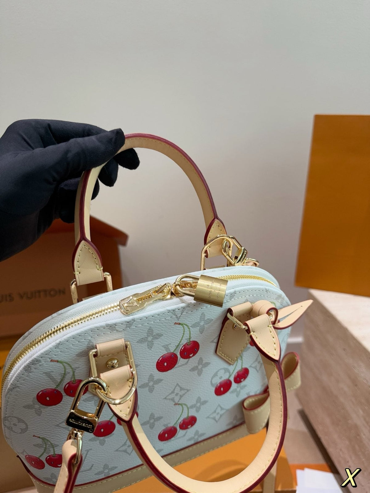Louis Vuitton Alma BB Cherry Print Handbag — front