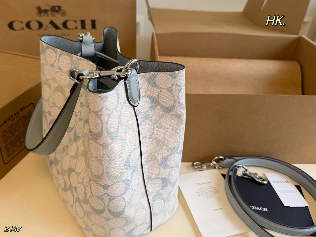 Coach Rowan Pastel Signature Drawstring Bucket Bag — side