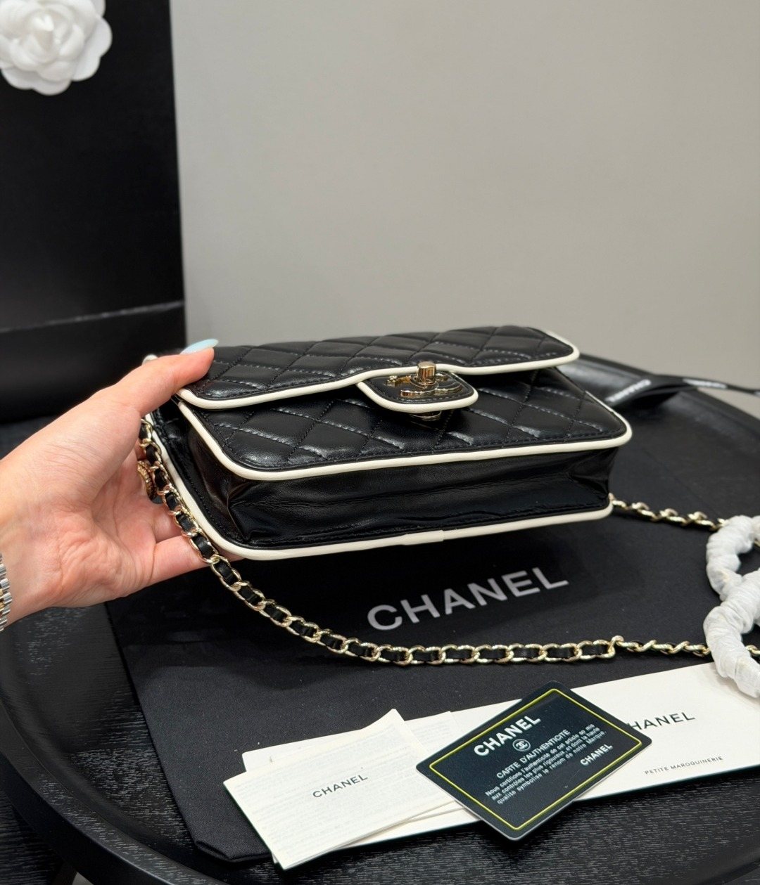 Chanel Quilted Wallet on Chain with Contrast Piping — side