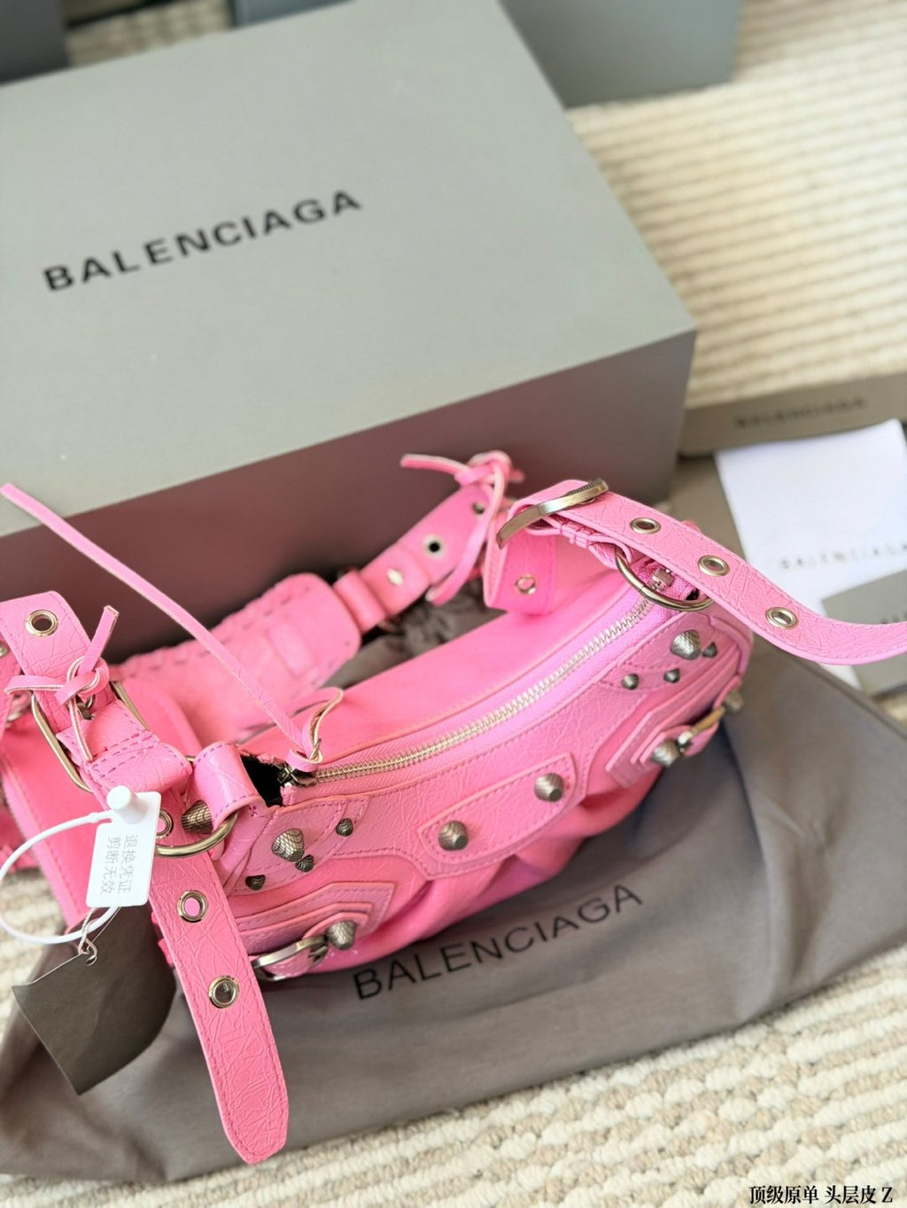Balenciaga Le Cagole Studded Crescent Shoulder Bag — front