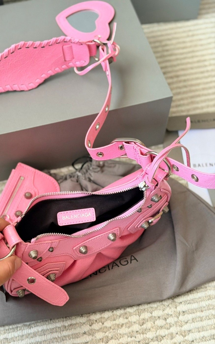 Balenciaga Le Cagole Studded Crescent Shoulder Bag — detail