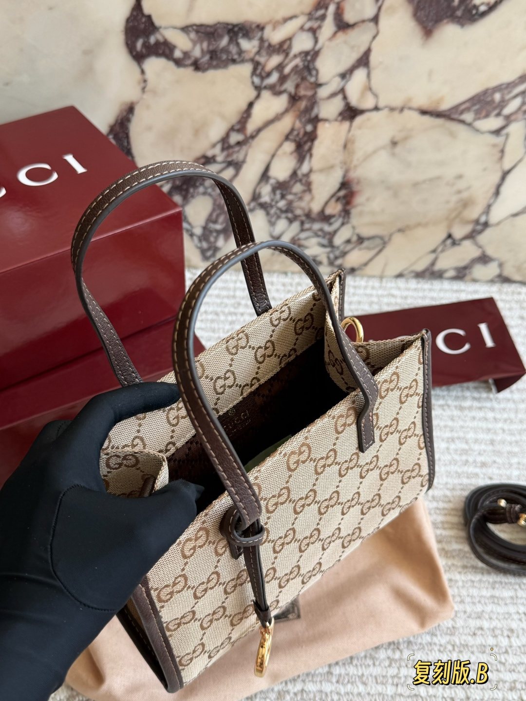 Gucci GG Pattern Tote with Double-G Ornament — front