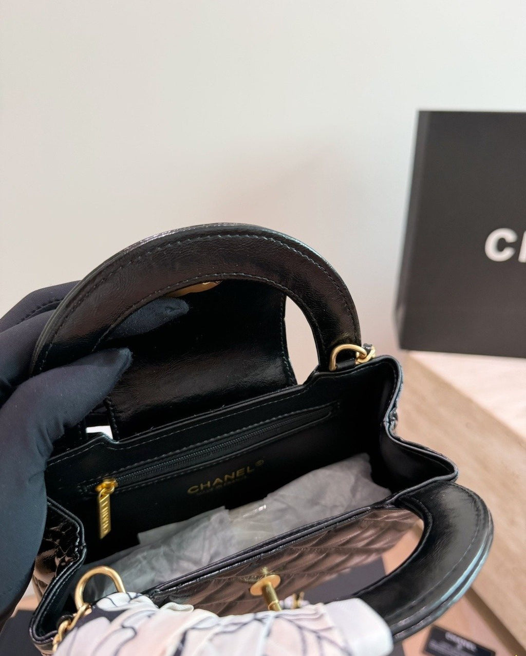 Chanel Kelly Quilted Top-Handle Bag — detail